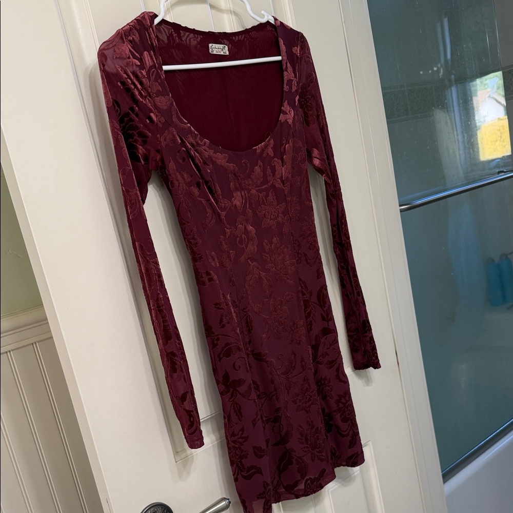 Free People Deep Red Floral Long Sleeve Dress